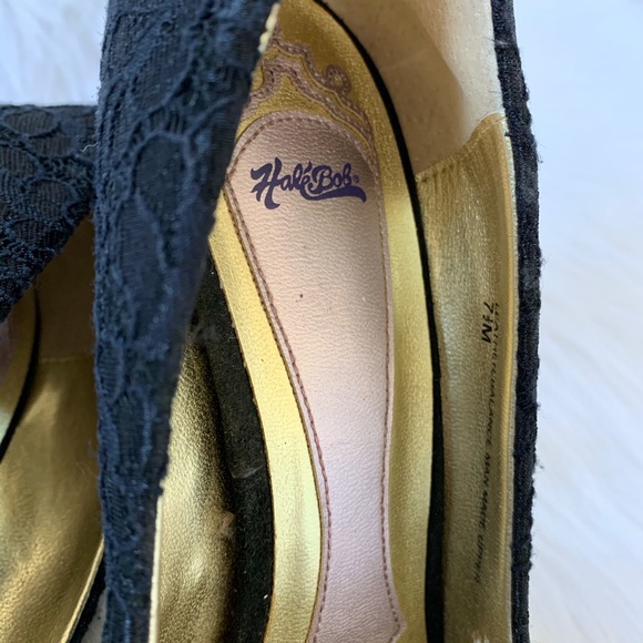 Hale Bob Black Lace Peep Toe Pumps High Heels - Picture 7 of 8